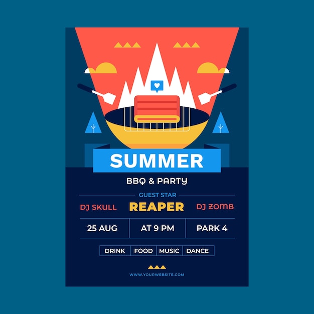 평면 디자인 여름 바베큐 포스터 템플릿