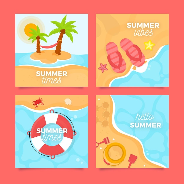 Flat design summer beach cards