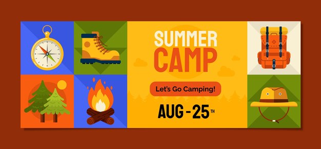 flat design summer camp facebook cover