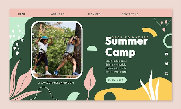 Бесплатное векторное изображение Целевая страница летнего лагеря с плоским дизайном