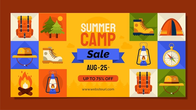 Flat design summer camp sale banner