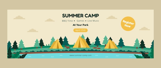 Free vector flat design summer camp twitter header