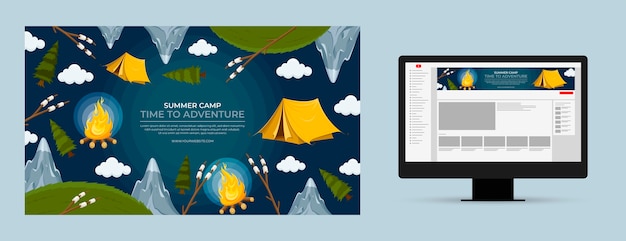 無料ベクター フラットデザインサマーキャンプyoutubeチャンネルアート