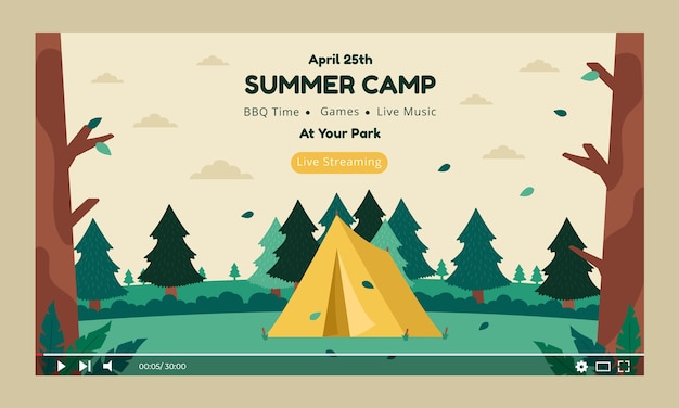 Free vector flat design summer camp youtube thumbnail