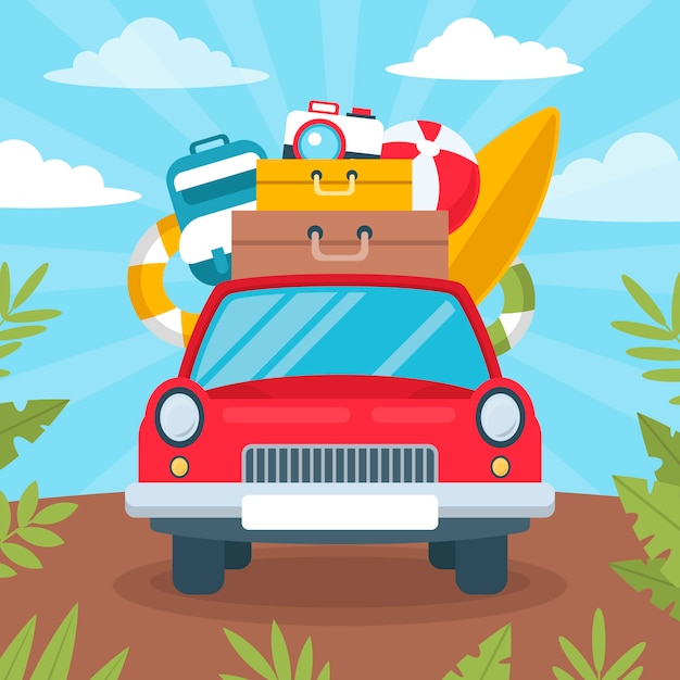 Flat design summer car illustration