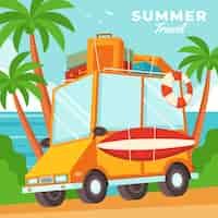 Free vector flat design summer car illustration