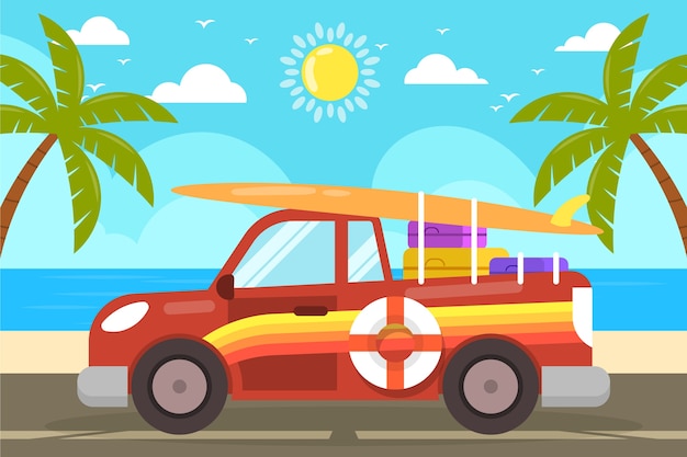 Free vector flat design summer car illustration