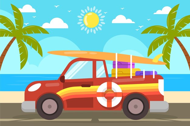 Flat design summer car illustration