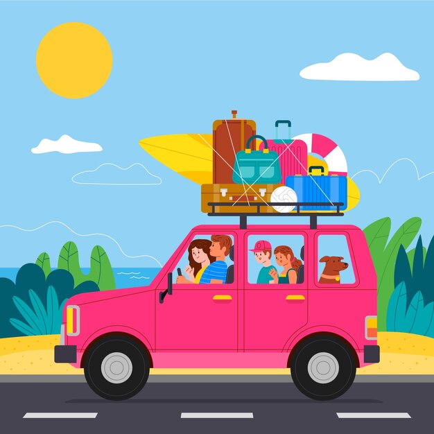 Free vector flat design summer car illustration