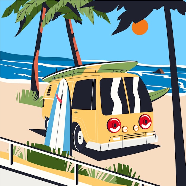 Free vector flat design summer car illustration