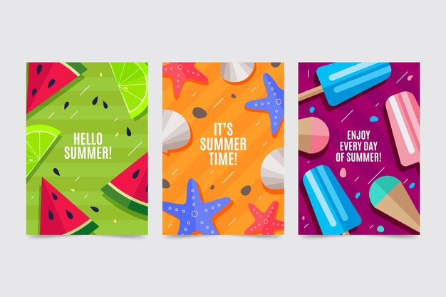 Free vector flat design summer card collection