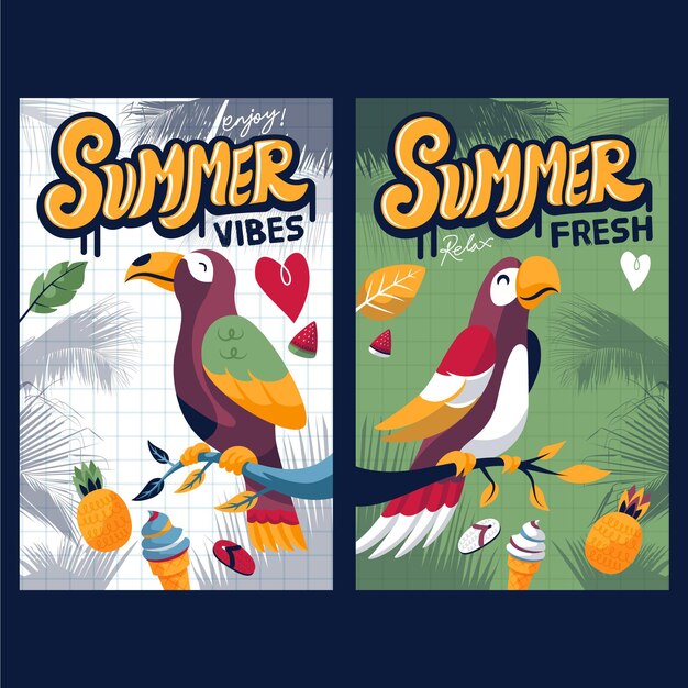 무료 벡터 평면 디자인 여름 카드 컬렉션
