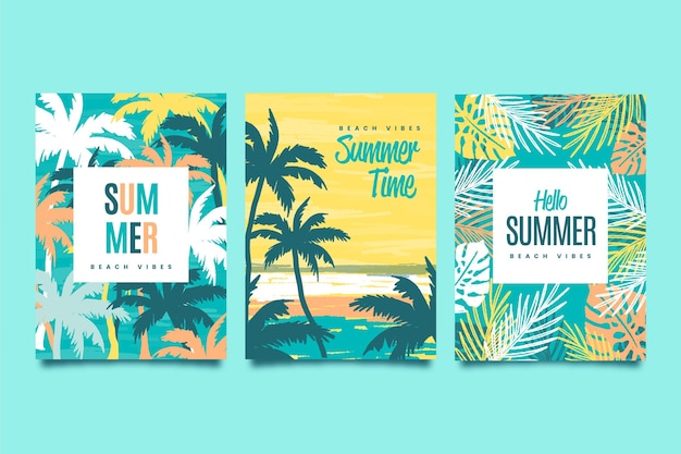 Flat design summer cards collection