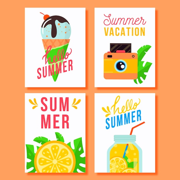 Flat design summer cards