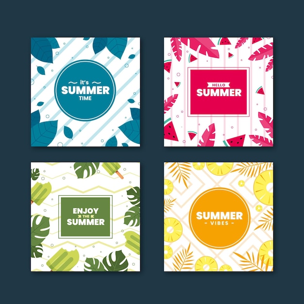 Free vector flat design summer cards