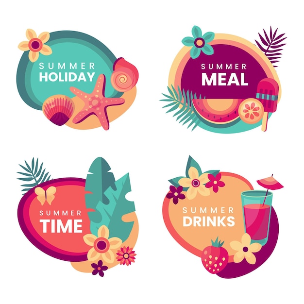 Free vector flat design summer labels