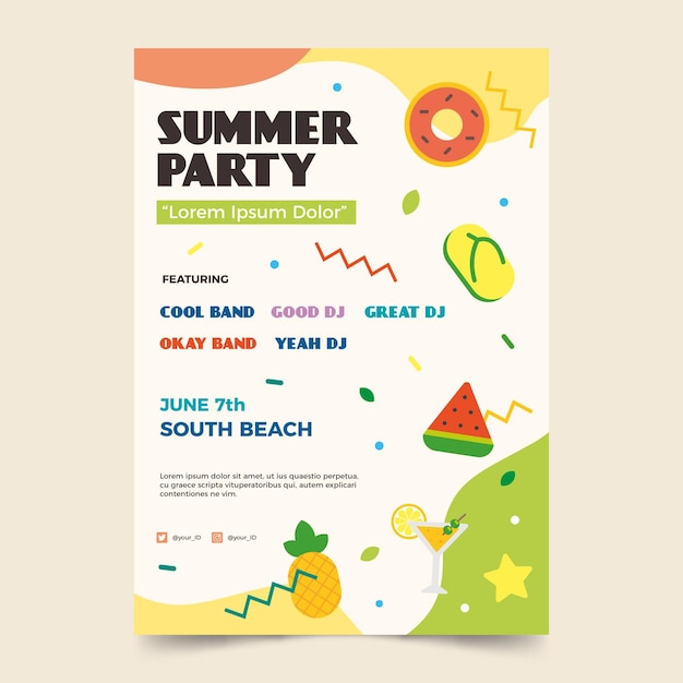 Flat design summer party flyer template