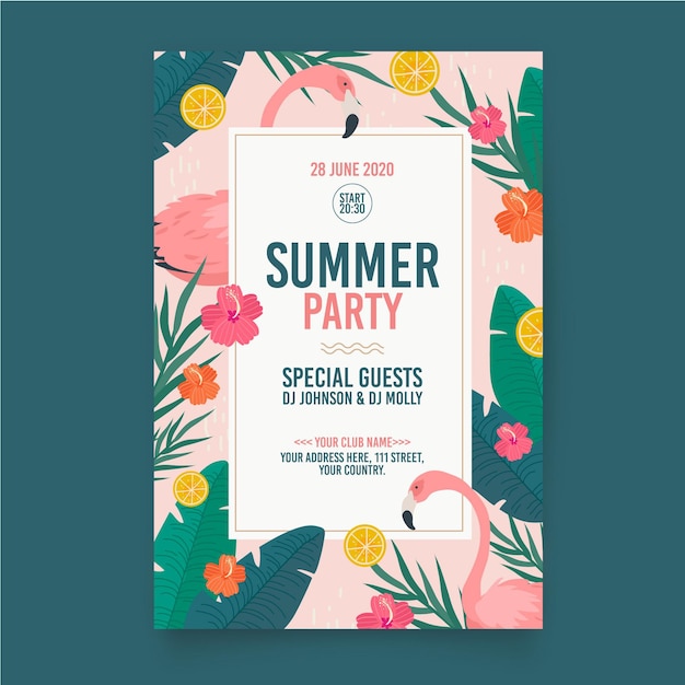 Free vector flat design summer party poster template