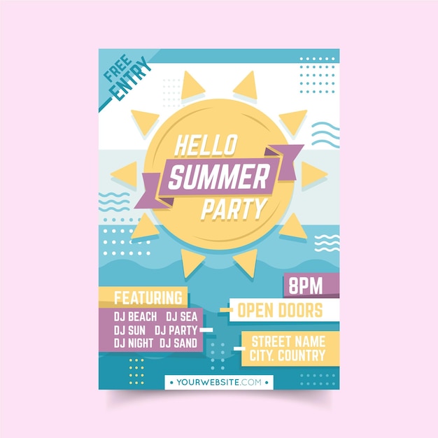 Flat design summer party poster template