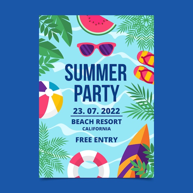 평면 디자인 여름 파티 포스터 템플릿