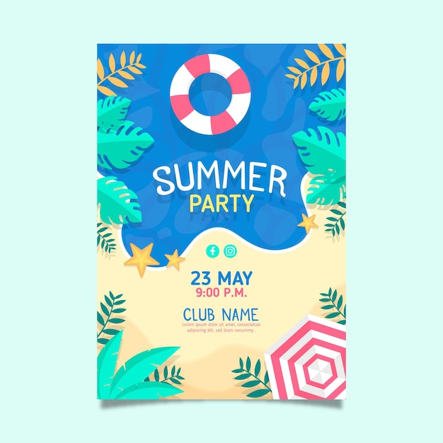 Flat design summer party poster template