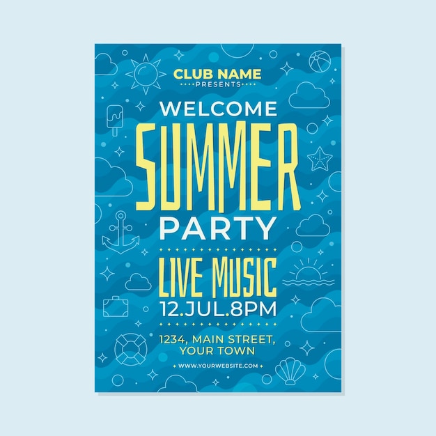 Flat design summer party poster template