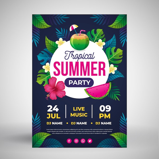 Flat design summer party poster template