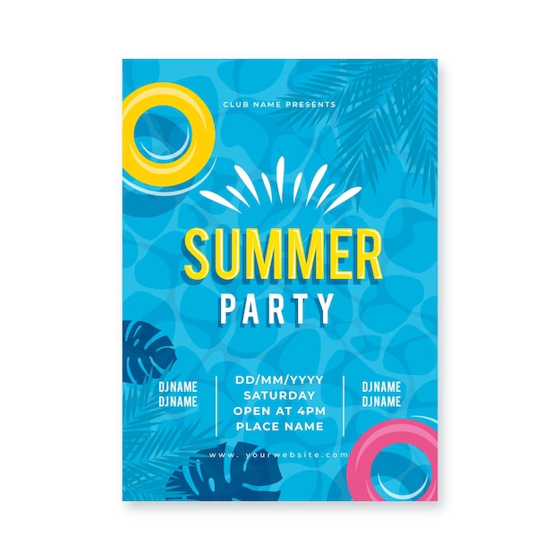 Flat design summer party poster