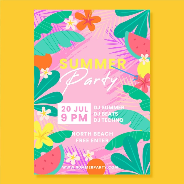 Flat design summer party poster