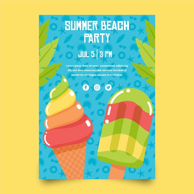 Free vector flat design summer party poster