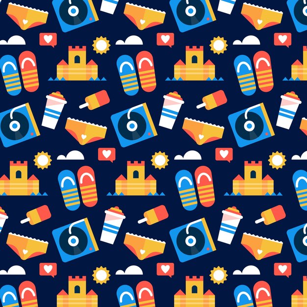 Free Vector flat design summer pattern with sand castles