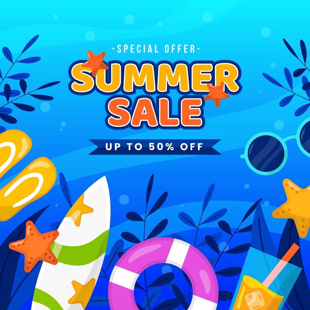 Flat design summer sale concept