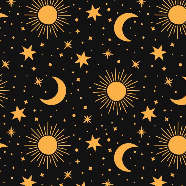 Flat design sun, moon and stars pattern