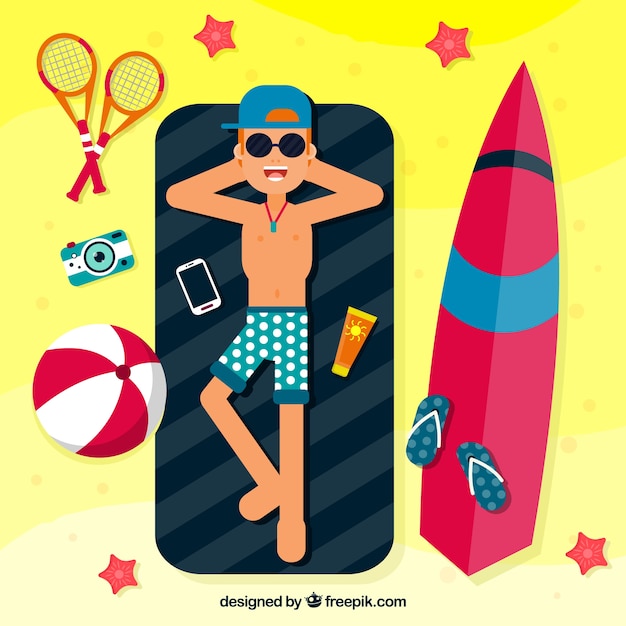 Flat design sunbathing character