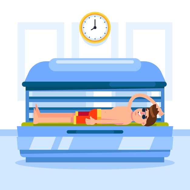 Flat design sunbed tanning illustration