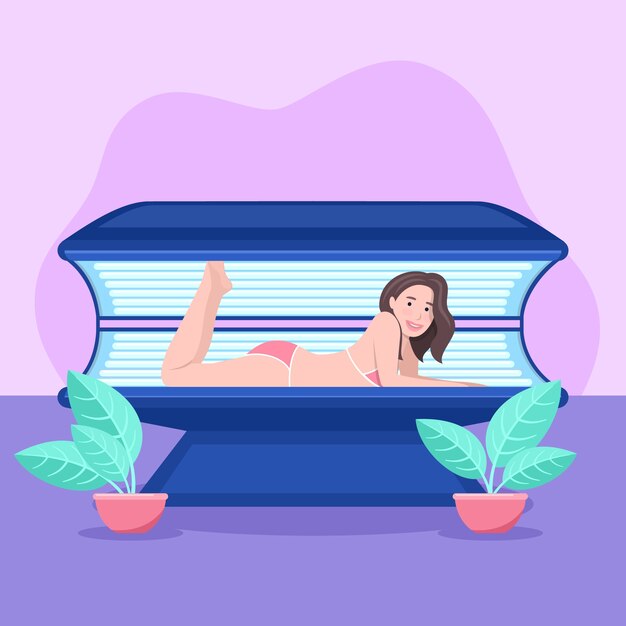 Flat design sunbed tanning illustration