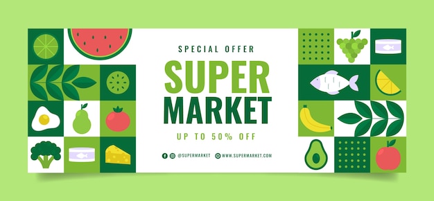 Free vector flat design supermarket  facebook cover template