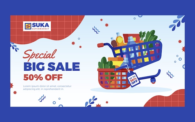 Flat design supermarket facebook post with discount