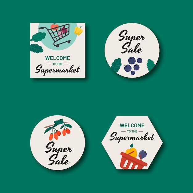 Flat design supermarket labels  template