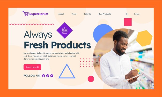 Flat design supermarket landing page template