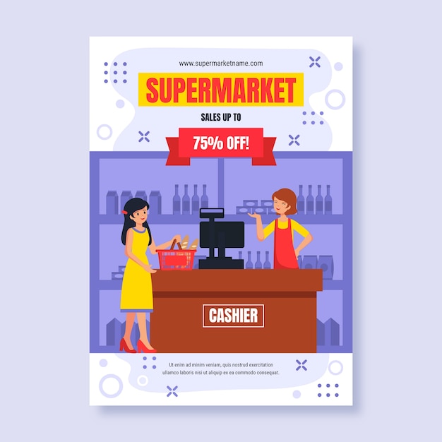 Flat design supermarket poster template