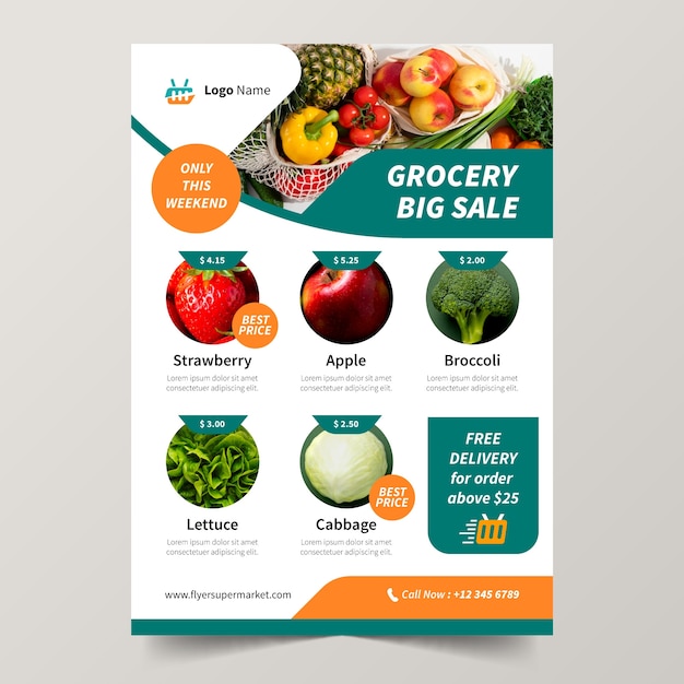 Free vector flat design supermarket poster template