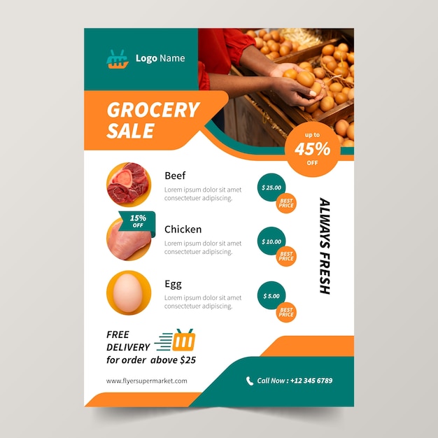 Free vector flat design supermarket poster template