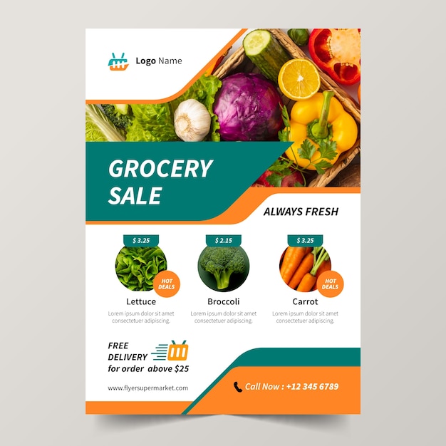 Flat design supermarket poster template