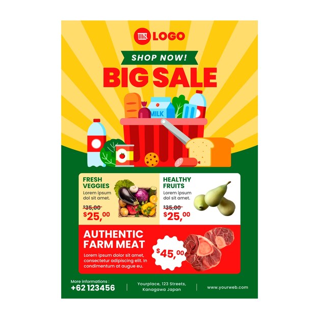 Flat design supermarket poster template