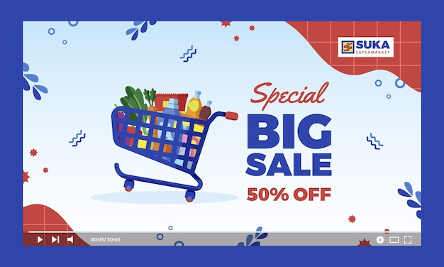 Flat design supermarket sale youtube thumbnail