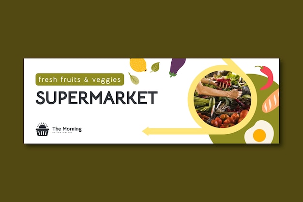 Flat design supermarket twitter header template