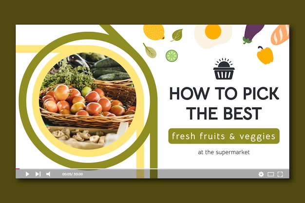 Flat design supermarket youtube thumbnail template