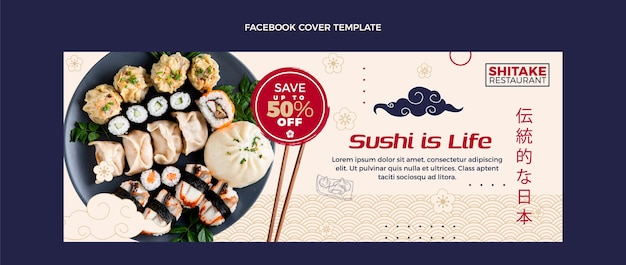 Flat design sushi facebook cover