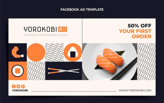 Free vector flat design sushi facebook template